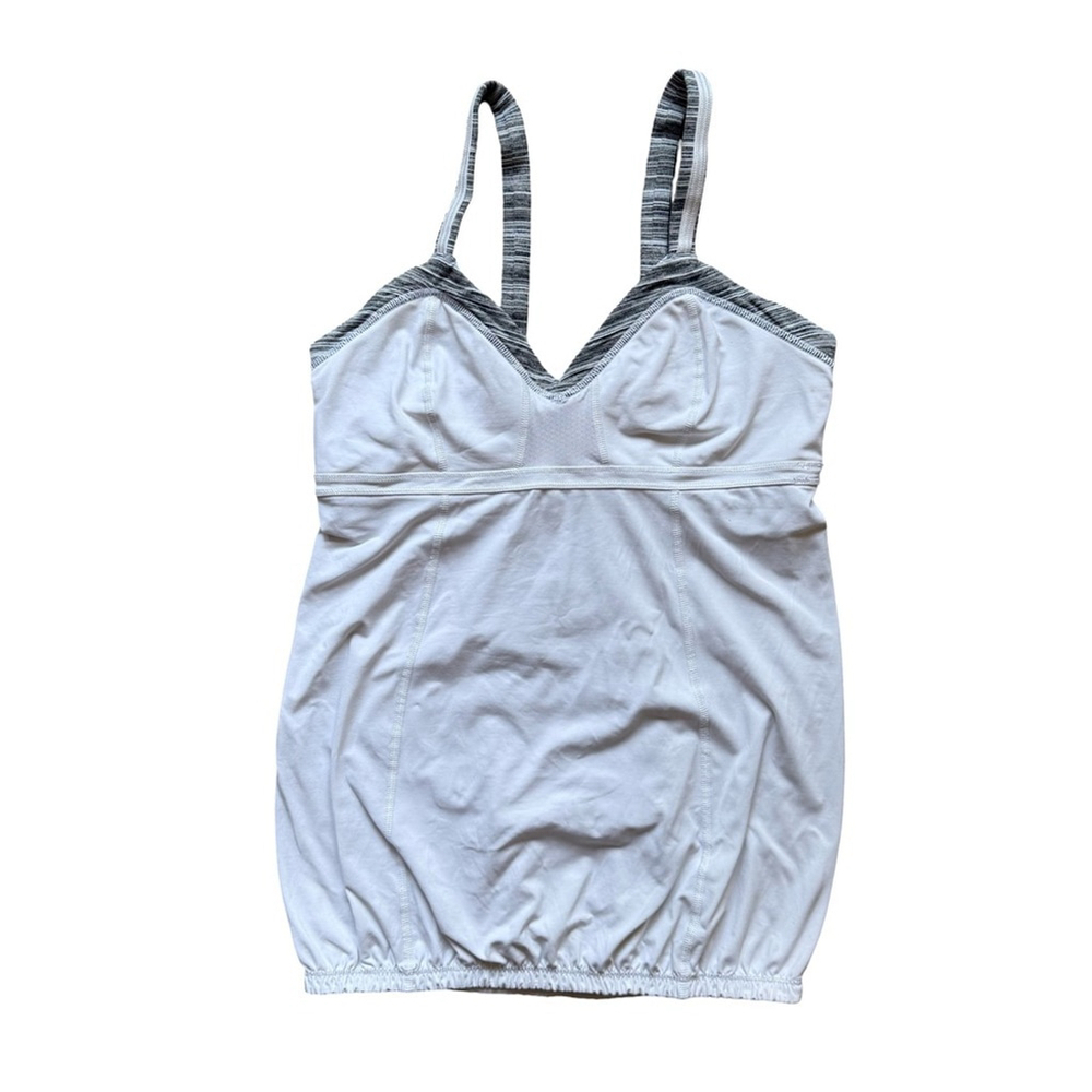 Lululemon Light it Up White and Grey Tank Top Size 8 Built in Bra Activewear